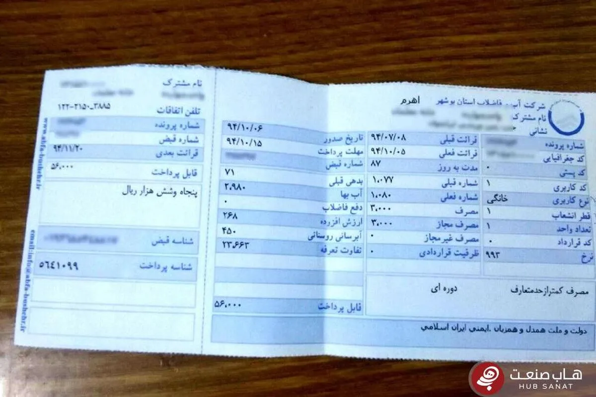صدور قبض آب ۱۲۰ میلیون تومانی برای مشترک بدمصرف